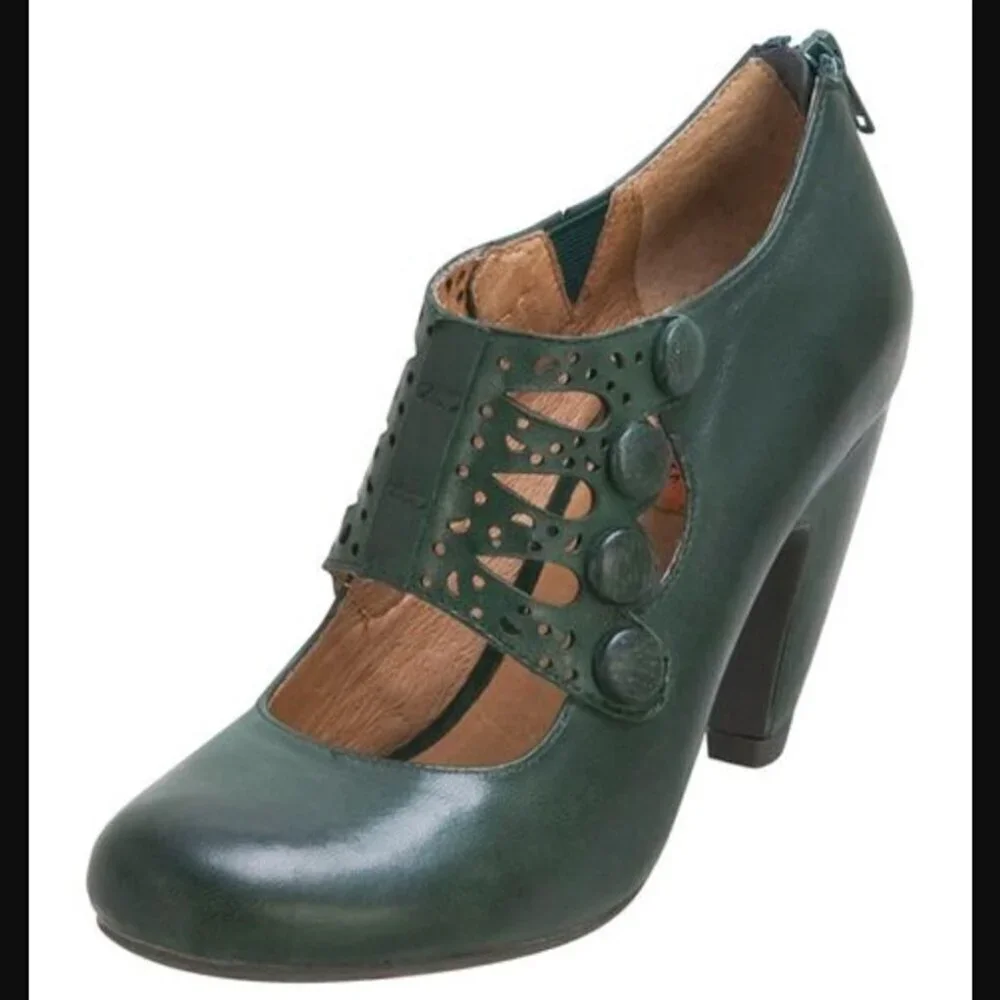 Miz Mooz Sharon Leather Mary Jane Pumps 6 Forest Green Retro Vintage Inspired
